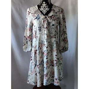 Mudd Womens Floral Quarter 3/4 Sleeve Dress Tie V-Neck White Size Small